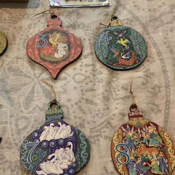 Set of 12 G. DeBrekht 12 Days of Christmas Wood Wooden Ornaments w/ Box + Wreath - Picture 5 of 8